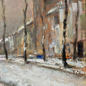 Gereserveerd Roger BERCKMANS " in de besneeuwde straat " olieverf op karton