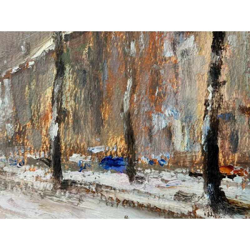 Option to buy Roger BERCKMANS "in the snowy street" oil on cardboard