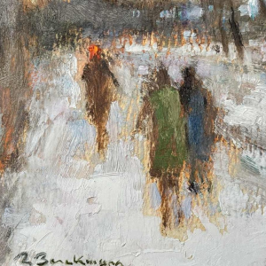 Réservé Roger BERCKMANS « dans la rue enneigée » huile sur carton