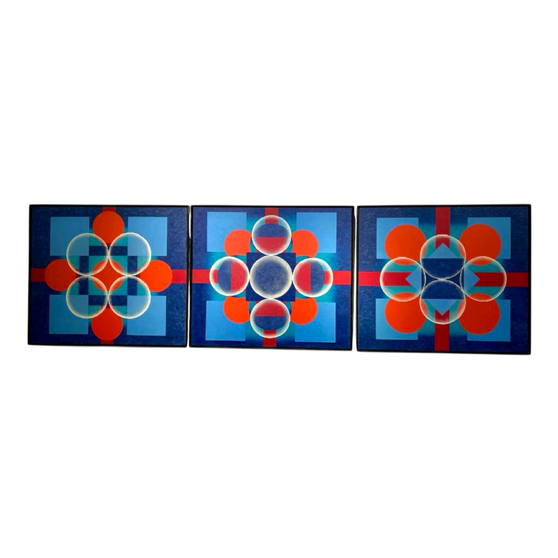 Dan Parmentier «La naissance - La vie - La mort» triptyque tableau abstrait huile sur toile, 1982