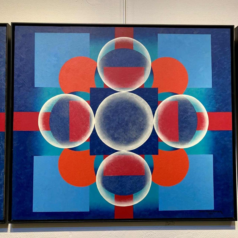 Dan Parmentier Geboorte - Leven - Dood drieluik abstract schilderij olieverf op doek, 1982