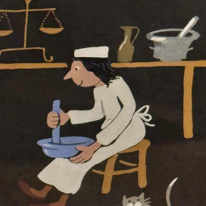 Marie-Louise BATARDY ‘Pharmacy’ gouache on paper, original work, ca 1980