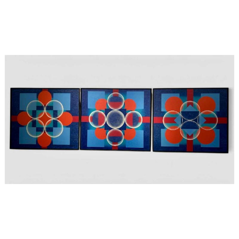 Dan Parmentier «La naissance - La vie - La mort» triptyque tableau abstrait huile sur toile, 1982