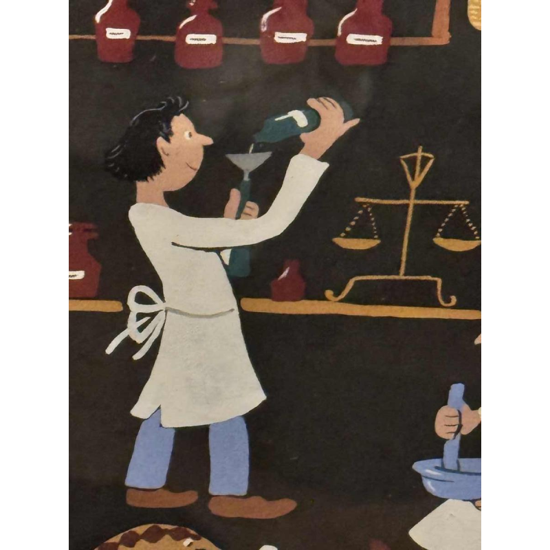 Marie-Louise BATARDY ‘Pharmacy’ gouache on paper, original work, ca 1980