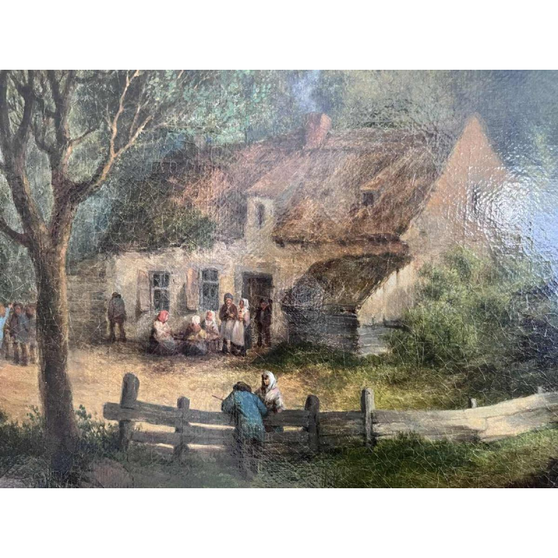 Michel T. A. Van Cuyck "Village Vista" (Grez-Doiceau?) oil on canvas 1859