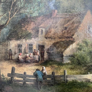 Michel T. A. Van Cuyck "Dorpszicht" (Grez-Doiceau?) olie op doek 1859