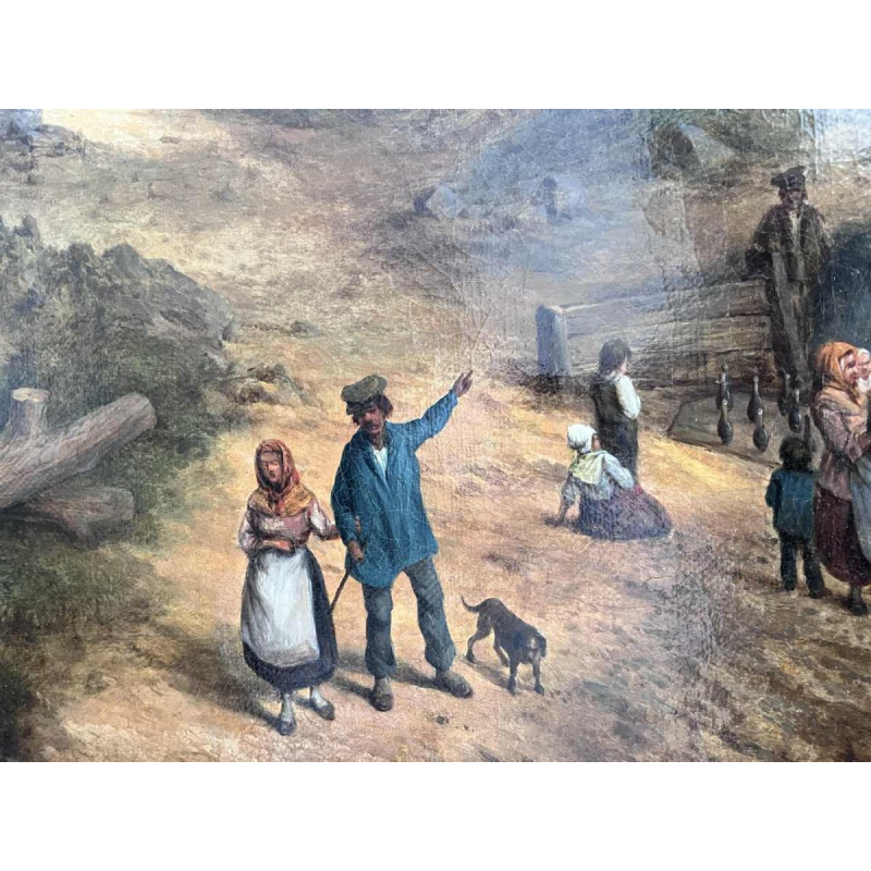 Michel T. A. Van Cuyck "Dorpszicht" (Grez-Doiceau?) olie op doek 1859