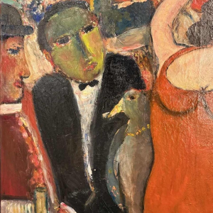 Marcel HOCQ « Lady in the red dress at the circus » painting oil on canvas