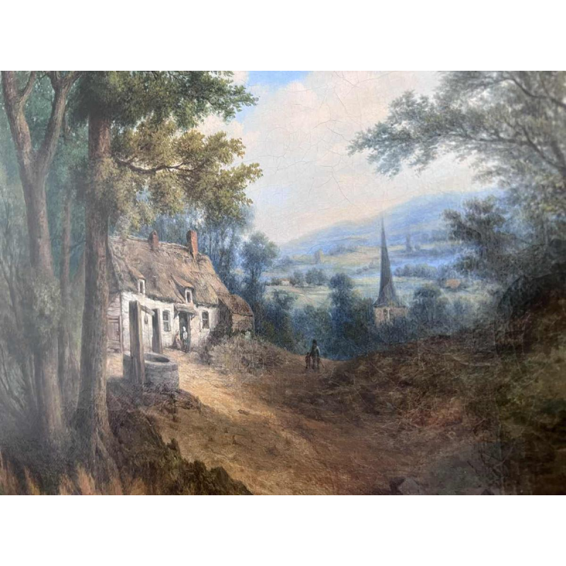 Michel T. A. Van Cuyck Panorama du village (Grez-Doiceau?) huile su toile 1859