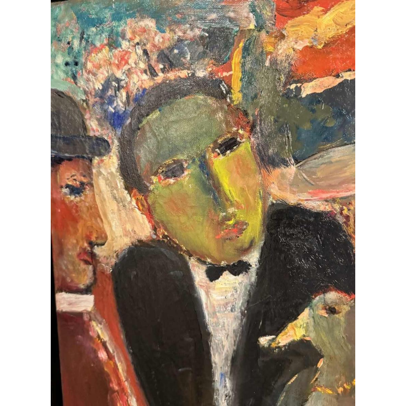 Marcel HOCQ « Dame in de rode jurk bij het circus » schilderij olie op doek