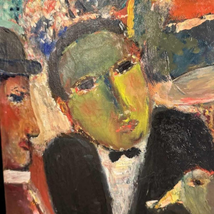 Marcel HOCQ "Dame à la robe rouge au cirque » peinture huile sur toile