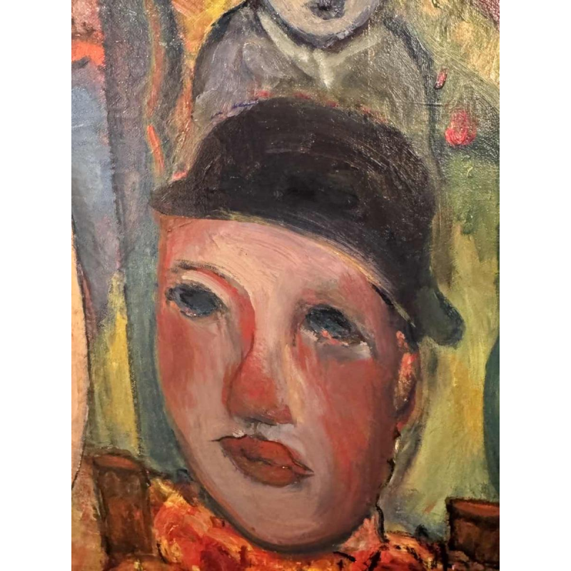 Marcel HOCQ "Dame à la robe rouge au cirque » peinture huile sur toile