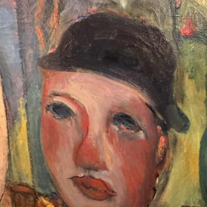 Marcel HOCQ "Dame à la robe rouge au cirque » peinture huile sur toile