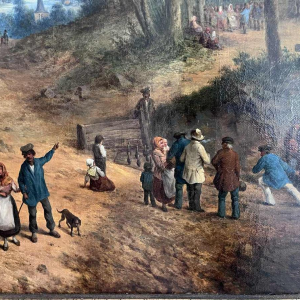 Michel T. A. Van Cuyck "Dorpszicht" (Grez-Doiceau?) olie op doek 1859