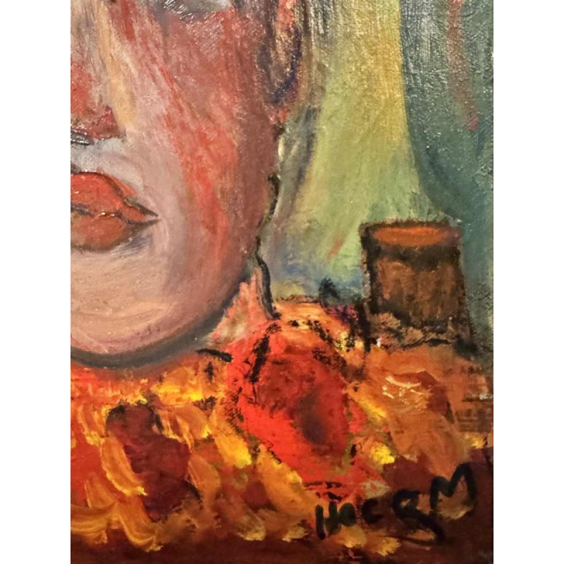 Marcel HOCQ « Dame in de rode jurk bij het circus » schilderij olie op doek