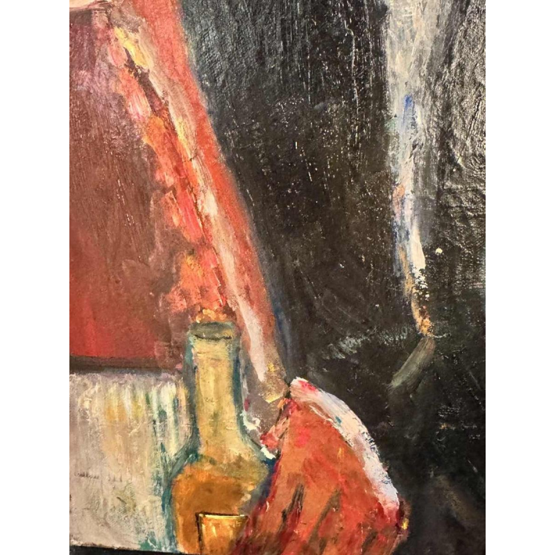 Marcel HOCQ « Dame in de rode jurk bij het circus » schilderij olie op doek