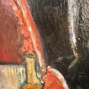 Marcel HOCQ « Dame in de rode jurk bij het circus » schilderij olie op doek