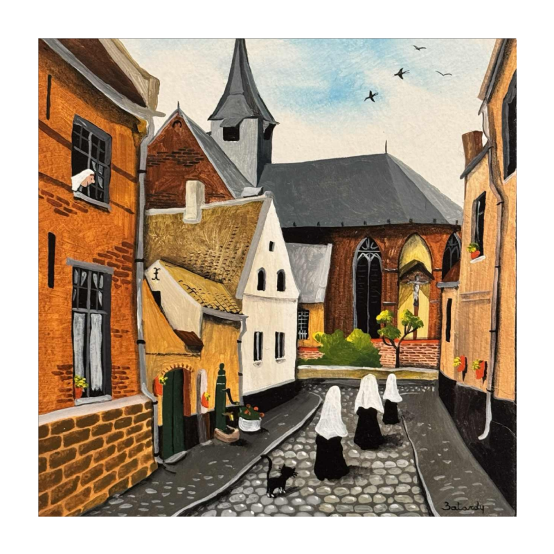 Marie-Louise BATARDY Béguinage de Diest II' peinture huile