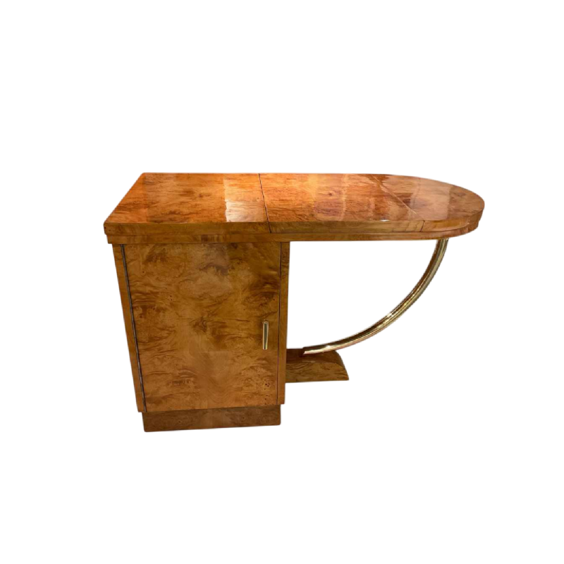 Art Deco side table / dressing table, burr ash and brass, France ca 1925