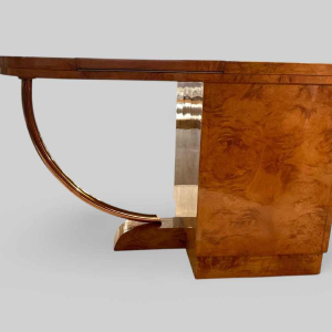 Art Deco bijzettafel / kaptafel, wortelnotenhout en messing, Frankrijk ca 1925