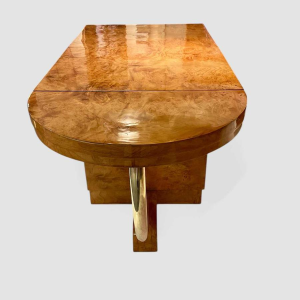 Bureau / coiffeuse dappoint Art Déco double face, loupe de frêne et laiton, France ca 1925