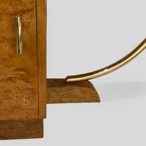 Art Deco bijzettafel / kaptafel, wortelnotenhout en messing, Frankrijk ca 1925