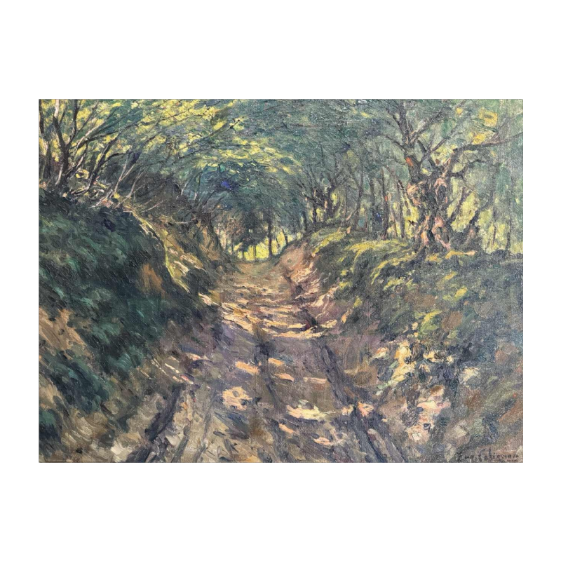 Eugène COLIGNON « Sous-bois en été » peinture huile sur toile