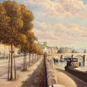 Olivier Henri BOSERET "Namur, the banks of the Meuse and the Jambes bridge" painting oil on board