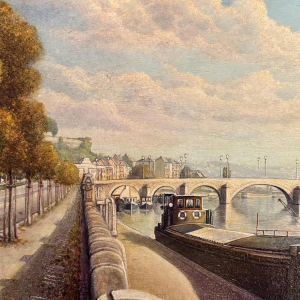 Olivier Henri BOSERET "Namur, the banks of the Meuse and the Jambes bridge" painting oil on board