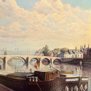 Olivier Henri BOSERET " Namen, de oevers van de Maas en de Jambes-brug" schilderij olie op paneel
