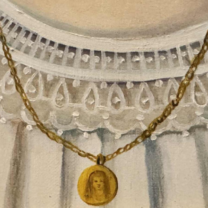 Rosy AMOY « Jeune fille au chapeau fleuri » acrylique peinture sur toile