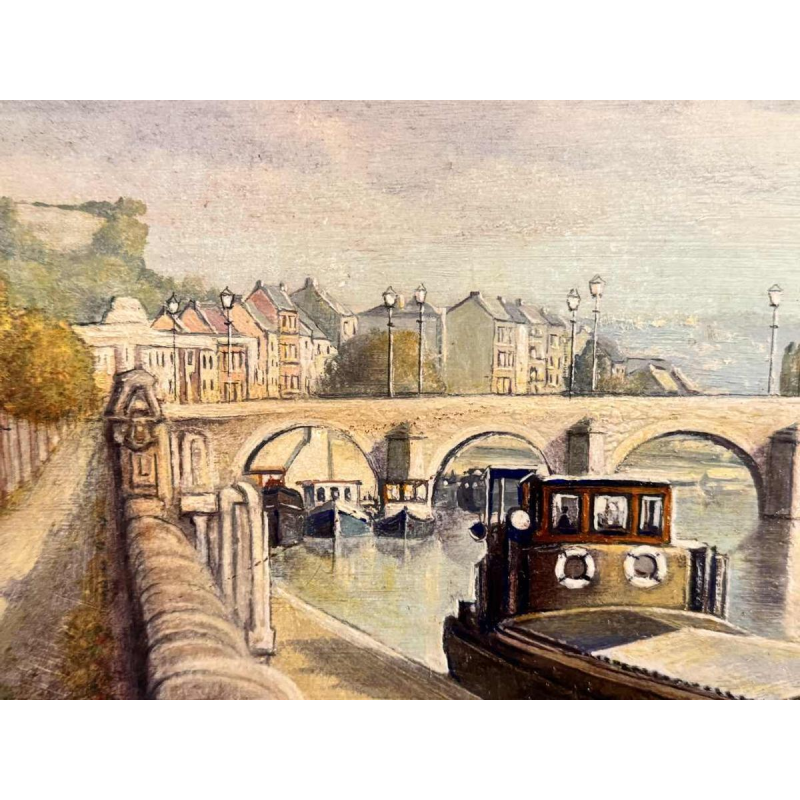 Olivier Henri BOSERET "Namur, the banks of the Meuse and the Jambes bridge" painting oil on board
