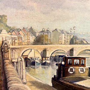 Olivier Henri BOSERET "Namur, the banks of the Meuse and the Jambes bridge" painting oil on board