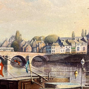 Olivier Henri BOSERET " Namen, de oevers van de Maas en de Jambes-brug" schilderij olie op paneel