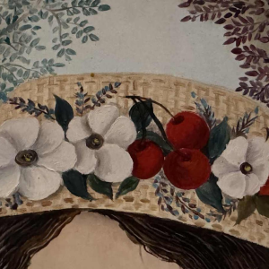 Rozy AMOY: "Jong meisje met bloemenhoed" acryl schilderij op canvas