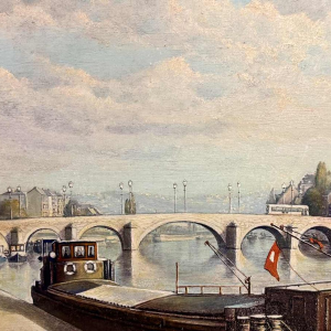 Olivier Henri BOSERET " Namen, de oevers van de Maas en de Jambes-brug" schilderij olie op paneel