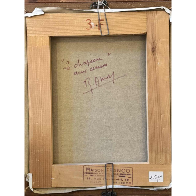 Rozy AMOY: "Jong meisje met bloemenhoed" acryl schilderij op canvas