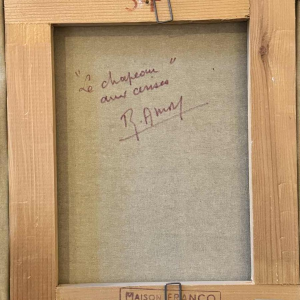 Rozy AMOY: "Jong meisje met bloemenhoed" acryl schilderij op canvas