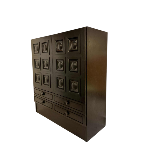 Brutalist style piece of furniture in textured blackened oak, Belgium circa 1970