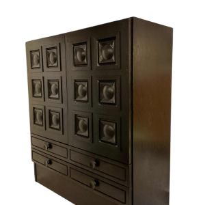 Brutalist style piece of furniture in textured blackened oak, Belgium circa 1970