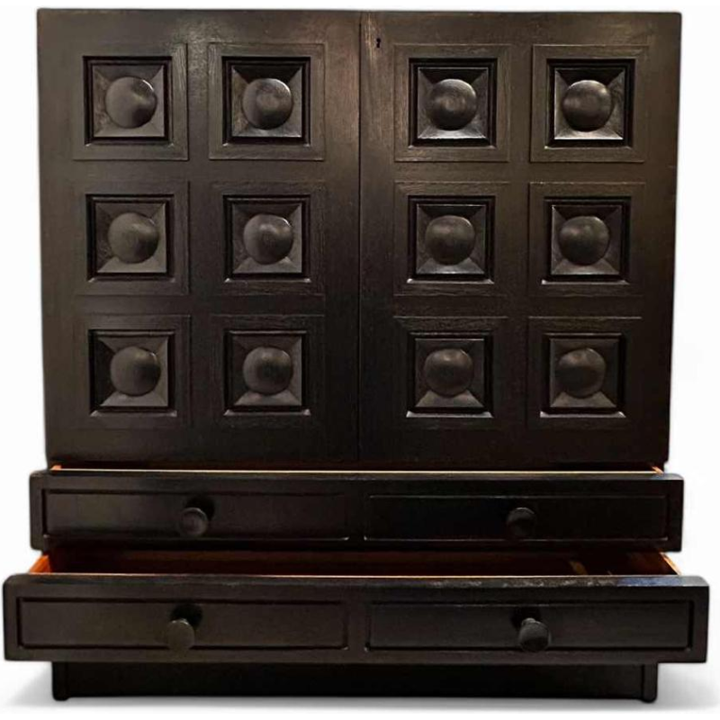 Brutalist style piece of furniture in textured blackened oak, Belgium circa 1970