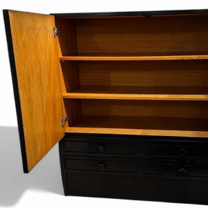 Brutalist style piece of furniture in textured blackened oak, Belgium circa 1970