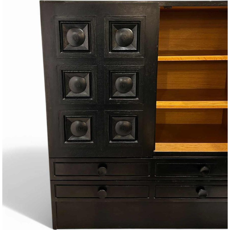 Brutalist style piece of furniture in textured blackened oak, Belgium circa 1970