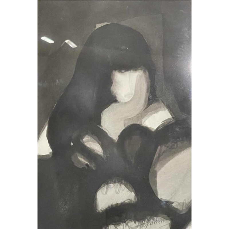 Luc PEROT (1922-1985) huile diluée sur papier
