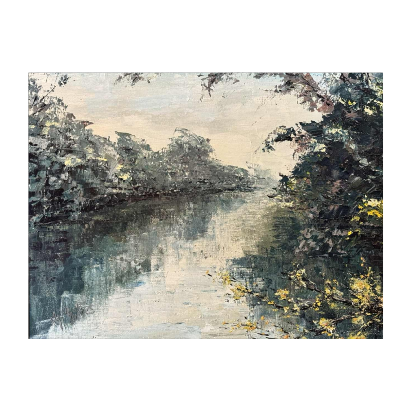 Marie-Jeanne GILLES "Rivière en Ardenne" oil on canvas