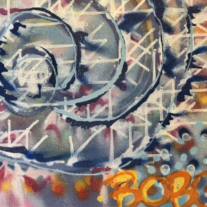 Peinture acrylique sur toile, art urbain, tableau signé BOBO ( artiste à identifier)