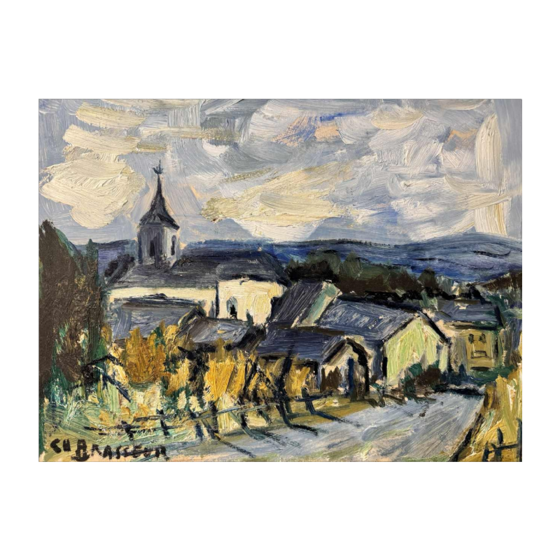 Christian BRASSEUR « Vresse-sur-Semois en été » peinture huile sur carton