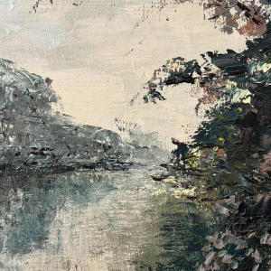 Marie-Jeanne GILLES « Rivière en Ardenne » peinture huile sur toile