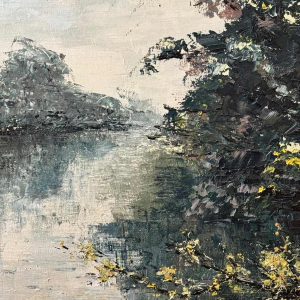 Marie-Jeanne GILLES "Rivière en Ardenne" oil on canvas