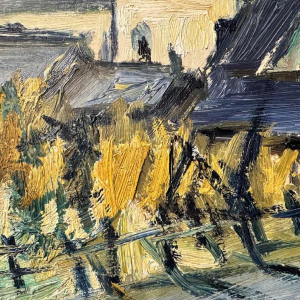 Christian BRASSEUR: « Vresse-sur-Semois in de zomer » schilderij olieverf op karton